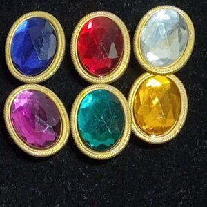 Vintage Gold Metal Buttons with Big  Colorful Gems. Great For Costuming!